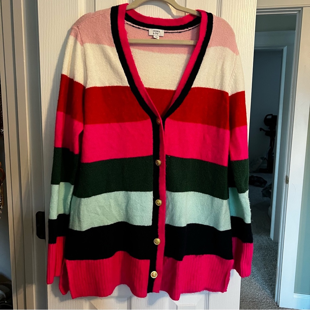 crown & ivy Multicolor Striped Cardigan